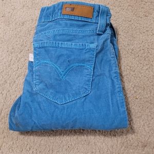 Aqua Blue corduroy Levi skinny jeana